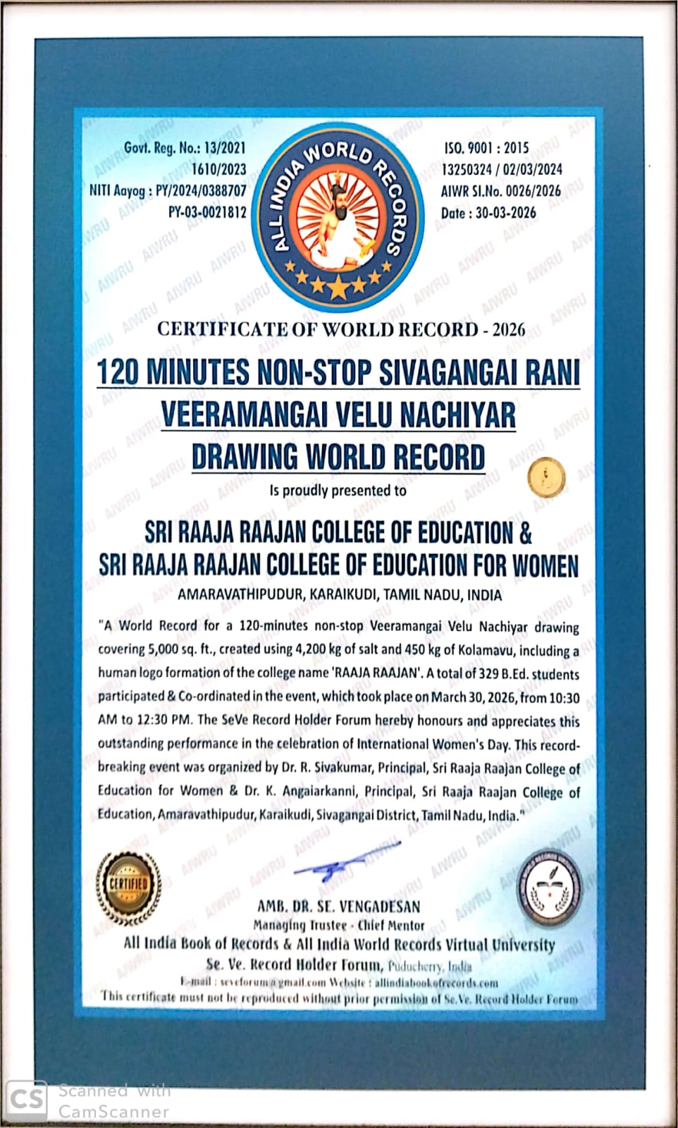 All India Book of Records — Velunachiyar 2026